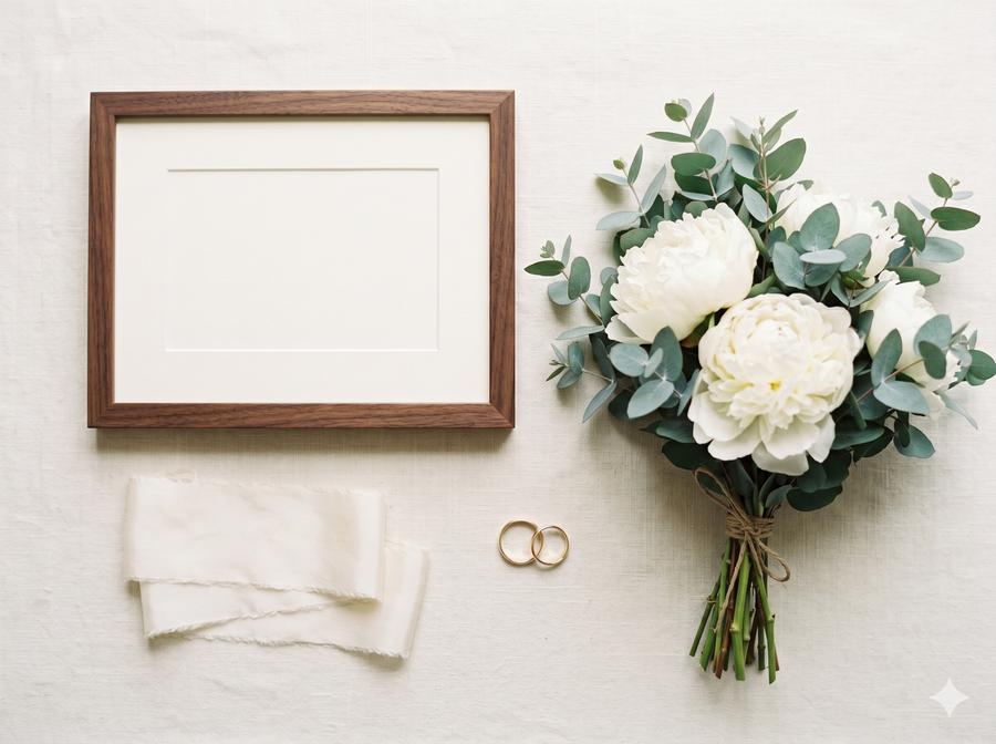 Wedding day walnut photo frame