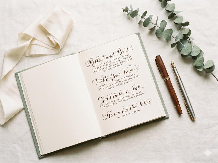 Couples question journal with 365 daily prompts, open on a linen surface