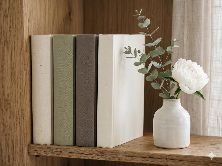 Romance hardback box set on oak shelf
