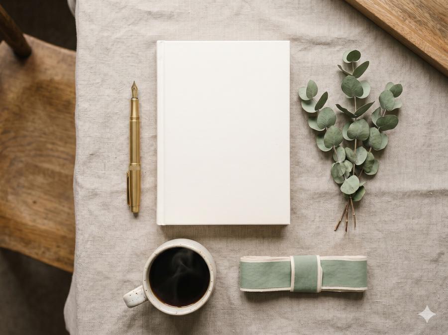 Couples gratitude journal with eucalyptus