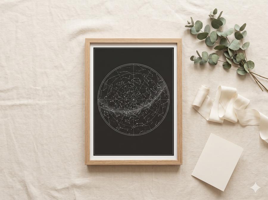 Personalized star map print — the night sky from your special date and place