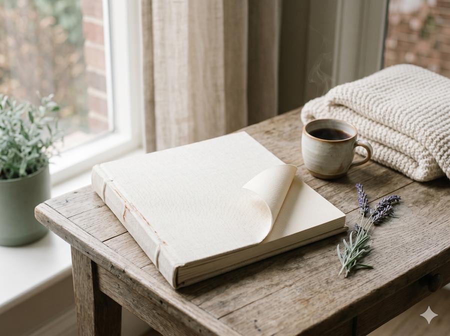 Linen-bound personalized photo book for couples