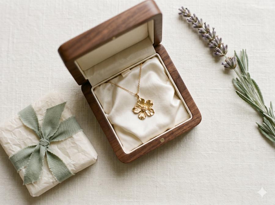 Birth-flower gold pendant necklace
